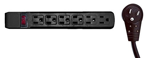 6 Feet Surge Protector, Flat Rotating Plug, 6 Outlet, Horizontal Outlets, Plastic, Power Cord, Black
