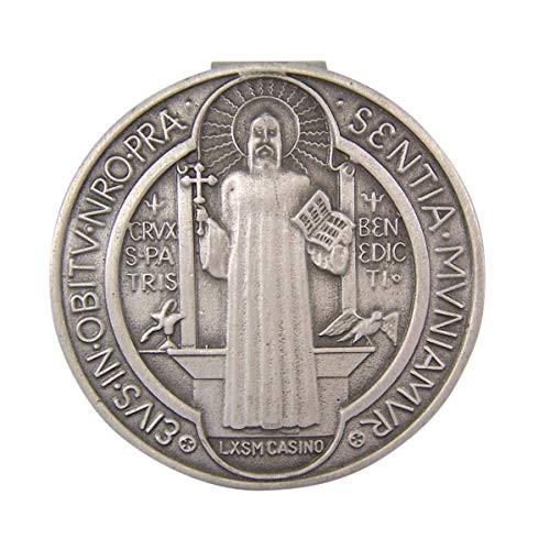SilverToned Catholic Religious Saint Benedict Medal Auto Visor Clip Accessories 2 34 Inch