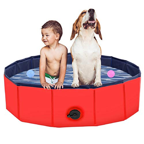 Ulrikenly Foldable Dog Cat Swimming Pool Pets Padding Pool Plastic Collapsible Bathing Tub Portable PVC Dog Cat Water Pool Outdoor Water Playing Pond Water Pool for Pets and Kids