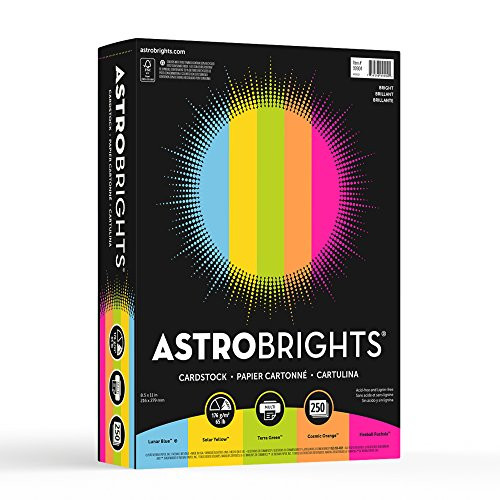 Astrobrights Colored Cardstock 85 x 11 65 lb176 gsm Bright 5Color Assortment 250 Sheets 99904