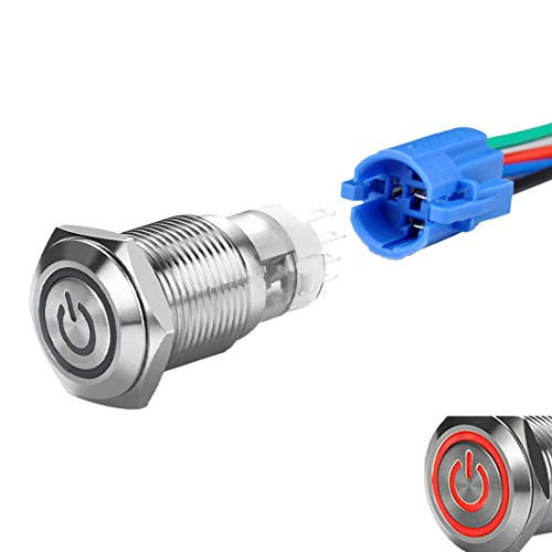 WerFamily 16mm Momentary Push Button Switch Red LED Angel Eye  Power Indicator 1NO 1NC SPDT ONOFF Waterproof Stainless Steel Metal Round with Wire Socket Plug