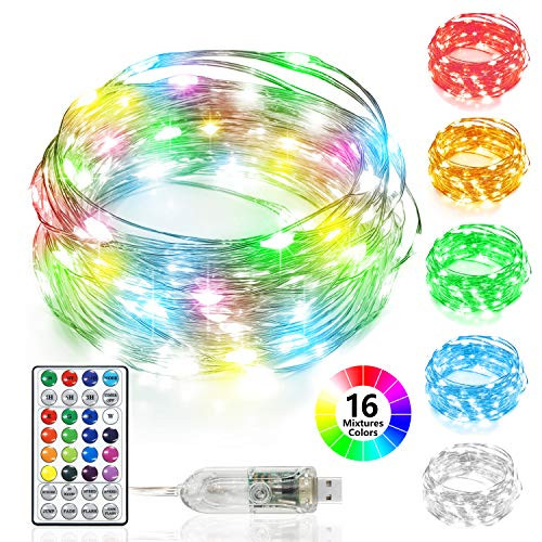 Zebbyee Fairy String Lights with 100 LEDs USB 33Ft String Lights Waterproof Color Changing Lights 8 Modes with Remote Control for Bedroom Christmas Party Wedding Decorations MultiColor 16 Colors