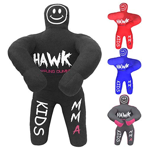 Hawk Sports Kids Grappling Dummy for Kids BJJ Wrestling Dummy Punching Bag MMA Brazilian Jiu Jitsu Children Judo Youth Throwing Boxing Dummy Dummies UNFILLED Black