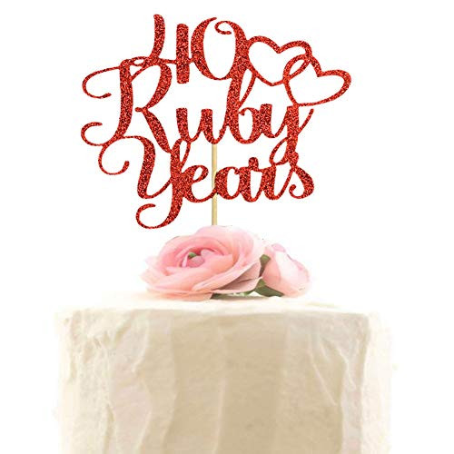 40 Ruby Years Cake Topper for 40th Anniversary Wedding Birthday Party Decorations Red Glitter