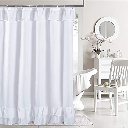 YOSTEV White Ruffle Shower Curtain Farmhouse Fabric Cloth Shower Curtains for BathroomLong Size 72x84 Inches