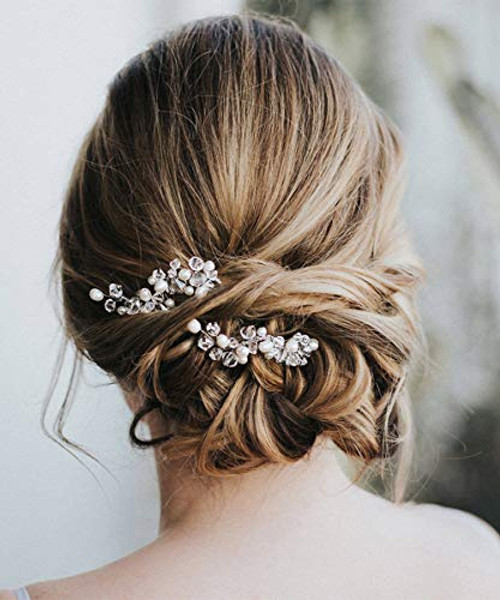 Anglacesmade Bridal Pearl and Crystal Hair Pins Set of 2 Wedding Headpiece Bridesmaid Prom Party Festival Hair Jewelry for Women and Girls