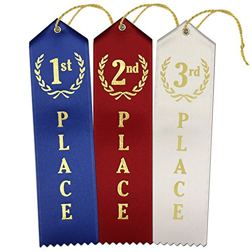 1st  2nd 3rd Place Premium Award Ribbons 75 Count Value Bundle  25 Each BlueRedWhite with Event Card and String  Made in The USA