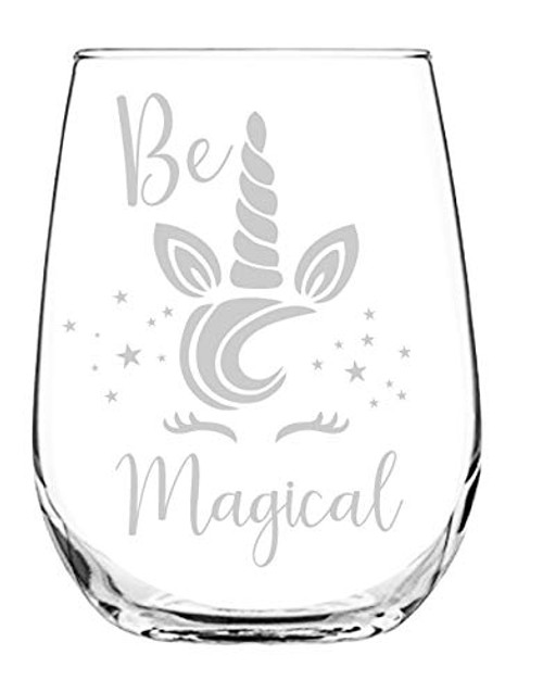 Stemless Wine Glass 17oz | With Permanent Etching | Fun Gifts | Dishwasher Safe (Unicorn)