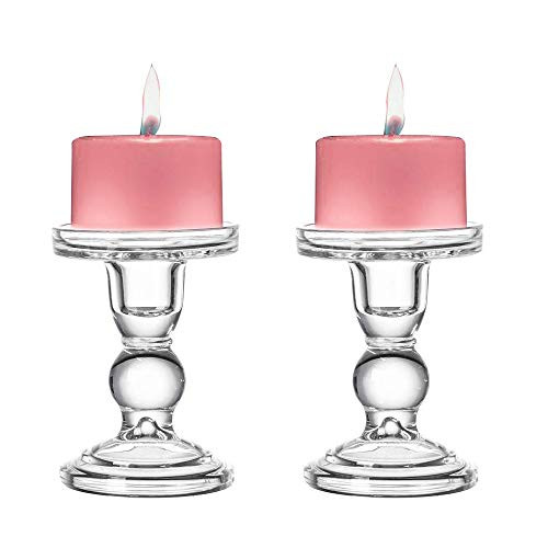 Sidith Clear Glass Pillar Candle Holder Dual Use Taper Candle Stand for Pillar or Taper Candlesticks 2 Pack 55
