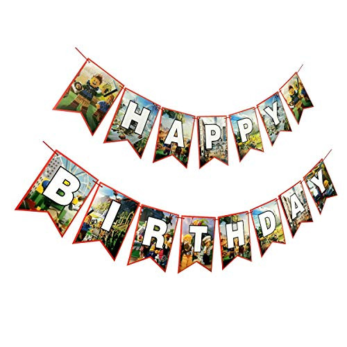 HONGFENG Happy Birthday Banner for Sandbox Game Roblox Theme Birthday Party Supplies Decorations  Preassembled