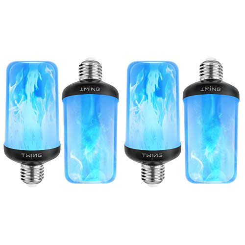 Flame Light Bulb Blue 6W 4 Modes E26E27 Base Fire Light Bulbs with Gravity Sensor for Halloween Christmas Indoor Outdoor Decorations 4 Pack