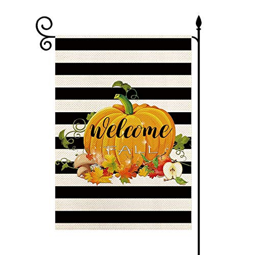 YaoChong Welcome Fall Pumpkin Maple Leaves Garden Flag Vertical Double SizedBlack and White Stripes Summer Autumn Harvest Seasonal Farmhouse Burlap Yard Patio Lawn Outdoor Decor 125 x 18 Inch YaoChong Welcome Fall Pumpkin Maple Leaves Garden Flag Vertical Double SizedBlack and White Stripes Summer Autumn Harvest Seasonal Farmhouse Burlap Yard Patio Lawn Outdoor Decor 125 x 18 Inch