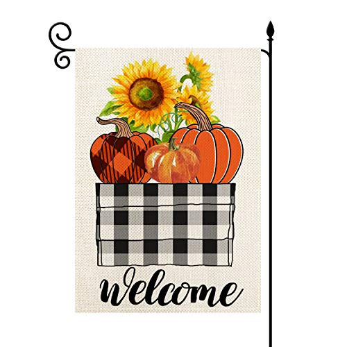 YaoChong Welcome Harvest Pumpkin and Sunflower Garden Flag Vertical Double Sized 125 x 18 InchBlack White Buffalo Check Plaid Seasonal Farmhouse Summer Autumn Fall Holiday Burlap Yard Outdoor Decor YaoChong Welcome Harvest Pumpkin and Sunflower Garden Flag Vertical Double Sized 125 x 18 InchBlack White Buffalo Check Plaid Seasonal Farmhouse Summer Autumn Fall Holiday Burlap Yard Outdoor Decor