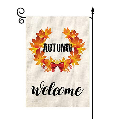 YaoChong Welcome Autumn Maple Wreath Leaves Garden Flag Vertical Double Sized 125 x 18 InchSpring Summer Fall Seasonal Farmhouse Holiday Burlap Yard Outdoor Decor YaoChong Welcome Autumn Maple Wreath Leaves Garden Flag Vertical Double Sized 125 x 18 InchSpring Summer Fall Seasonal Farmhouse Holiday Burlap Yard Outdoor Decor