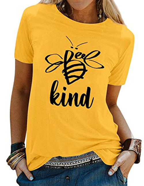 ZXZY Women Short Sleeve Tee Cute Bee Graphic Kind Letter Print Tshirt Top Blouse Yellow ZXZY Women Short Sleeve Tee Cute Bee Graphic Kind Letter Print Tshirt Top Blouse Yellow