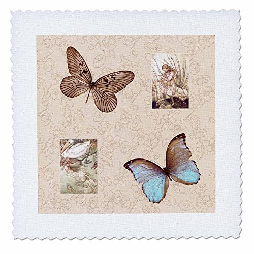 3dRose qs_79377_1 Pretty Floral Alice in Wonderland Art-Quilt Square, 10 by 10-Inch