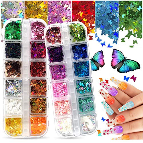 VellMix Glitter Decorative Nail Stickers 3D Holographic Butterfly Nail Glitter 24 ColorsSet Splarkly Nail Sequins Flake Acrylic Manicure Paillettes Ultrathin Face Body Glitters Nail Art Decoration VellMix Glitter Decorative Nail Stickers 3D Holographic Butterfly Nail Glitter 24 ColorsSet Splarkly Nail Sequins Flake Acrylic Manicure Paillettes Ultrathin Face Body Glitters Nail Art Decoration