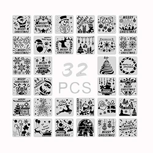 DSDecor 32Pcs Christmas Stencils Templates Plastic Reusable Drawing Template Christmas Art Craft Stencils for Painting On Wood Glass Floors Walls