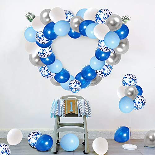 Blue Balloon Theme Garland Arch Kit  120pcs Blue White Silver and Blue Confetti Latex Balloons for Baby Shower Wedding Birthday Party Graduation Party Backdrop Background Decoration