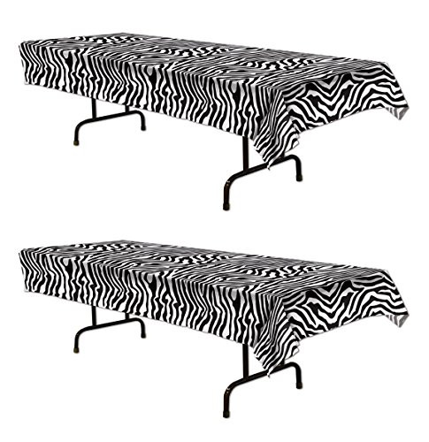 Beistle S57847AZ2 Zebra Print Tablecover, Black/White
