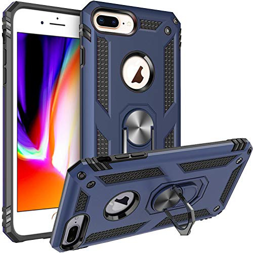 Fetrim iPhone 7 Plus Case iPhone 8 Plus Case iPhone 6S Plus Case Dual Layer Shockproof Protective Phone Case with Rotation Ring Kickstand for Apple iPhone 6 Plus6S Plus7 Plus8 Plus Navy Blue
