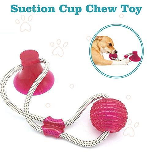 Demlor Pets Multifunction Pet Molar Bite Toy Durable Dog Tug Rope Ball Toy with Suction Cup Tugging Pulling Chewing Playing RED