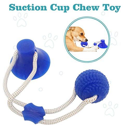 Demlor Pets Multifunction Pet Molar Bite Toy Durable Dog Tug Rope Ball Toy with Suction Cup Tugging Pulling Chewing Playing Blue