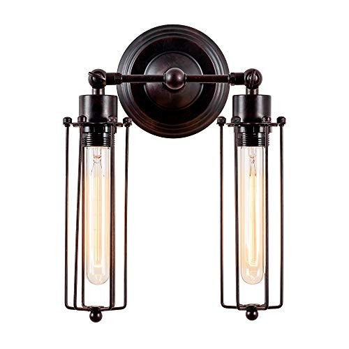 LULING Industrial Wall Sconce Vintage Lighting Adjustable Lamp Rustic Wire Metal Cage Oil Rubbed Wall Light Shade Steanpunk Edison Style Antique Fixture Porch Mirror No Bulb Rust