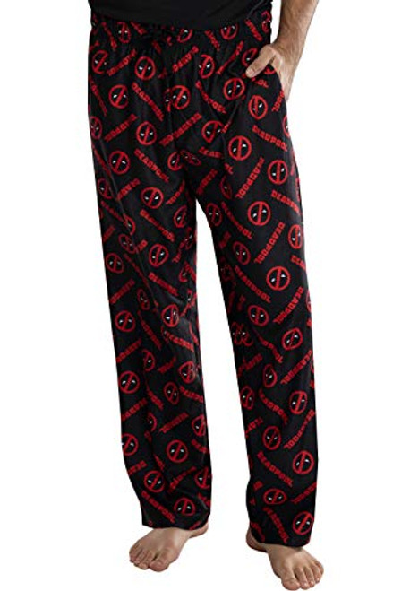 Marvel Mens Deadpool Logo All Over Print Pajama Pants XLarge Black