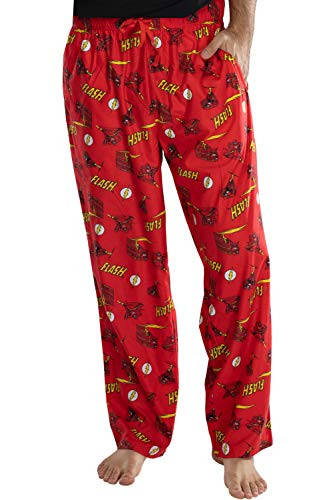 DC Comics Mens Classic The Flash Comic Allover Print Loungewear Pajama Pants LG Red