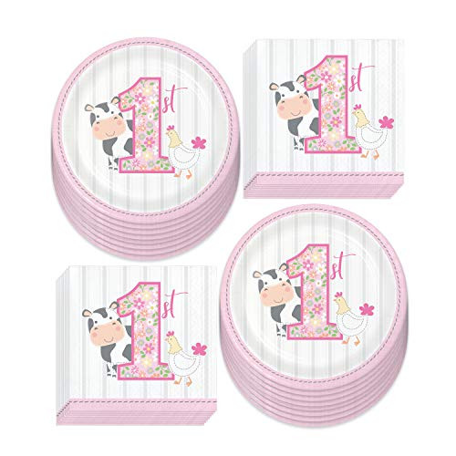 Farm Birthday Party Supplies for Girls Farmhouse Pink 1st Birthday Paper Dessert Plates and Beverage Napkins Serves 16 Farm Birthday Party Supplies for Girls Farmhouse Pink 1st Birthday Paper Dessert Plates and Beverage Napkins Serves 16