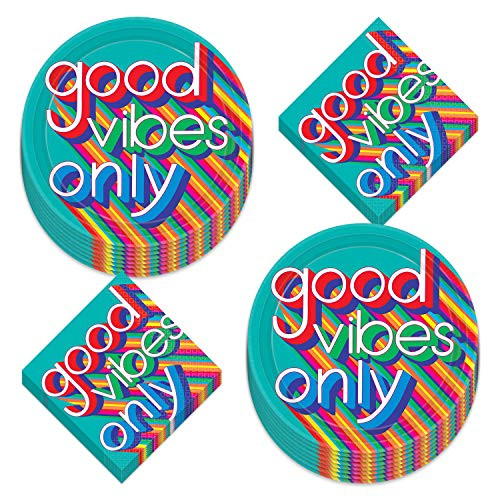 70s Decades Party Supplies Good Vibes Paper Large Dinner Plates and Lunch Napkins Serves 16 70s Decades Party Supplies Good Vibes Paper Large Dinner Plates and Lunch Napkins Serves 16