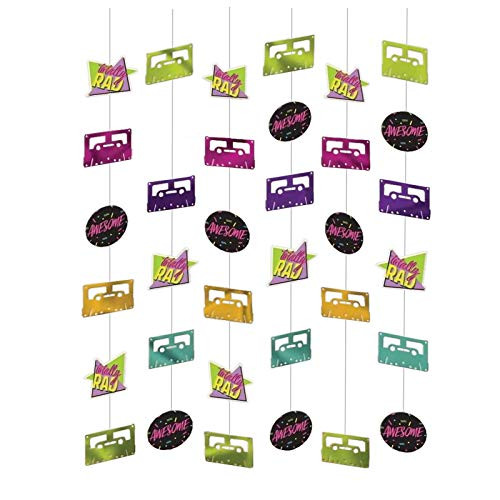 Awesome 80s and 90s Party Supplies  Rad Shapes and Cassette Tapes Hanging String Decorations