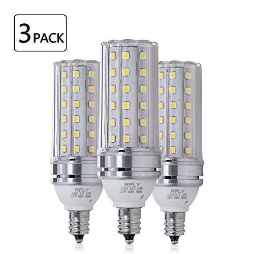 E12 LED Bulbs, 12W LED Candelabra Bulb 100 Watt Equivalent, 1200lm, Decorative Candle Base E12 Corn Non-Dimmable LED Chandelier Bulbs, Daylight White 5000K LED Lamp, Pack of 3