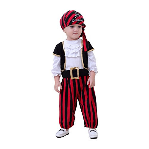 Mays Baby Boys Captain Infant Costumes Cap Stinker Pirate Costume 4pcs Set Black