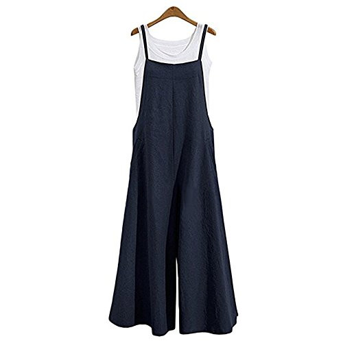 Womens Baggy Plus Size Overalls Cotton Linen Jumpsuits Wide Leg Harem Pants Casual Rompers ASuspender Blue Small