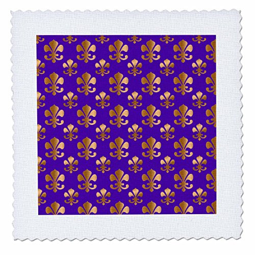 3dRose qs_30758_1 Gold Fluer De Lis Pattern on a Dark Purple Background-Quilt Square, 10 by 10-Inch