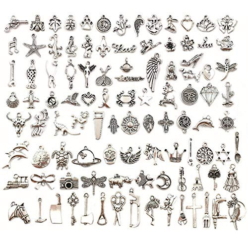 JIALEEY 100 PCS Wholesale Bulk Lots Jewelry Making Charms Mixed Smooth Tibetan Silver Metal Charms Pendants DIY for Necklace Bracelet Jewelry Making and Crafting JIALEEY 100 PCS Wholesale Bulk Lots Jewelry Making Charms Mixed Smooth Tibetan Silver Metal Charms Pendants DIY for Necklace Bracelet Jewelry Making and Crafting