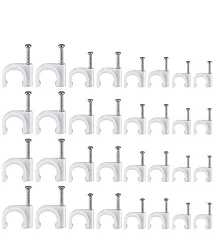 Kuqqi Round Cable Wire Clips 4mm 6mm 8mm 10mm Pack of 400 Wire Nail Clamps Cable Staples Clamp Electric Wire Cable Clips Nailin Wire Nail Clamps