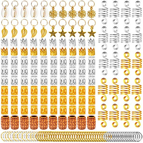Wpxmer 220 Pieces Hair Coil Dreadlocks Beads Hair Jewelry Rings Decorations Pendants Aluminum Dreadlocks beads Metal Hair Braiding Beads Cuffs for Hair Accessory