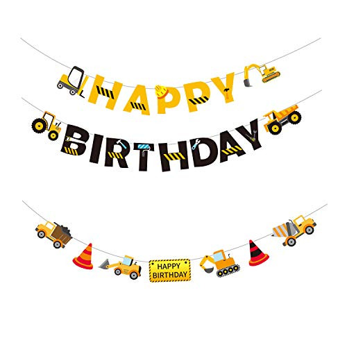 Construction Birthday Banner Dump Truck Bulldozer Party Decoration PreStrung Excavators Bulldozers Trucks Cement Trucks Decorations Garland Supplies