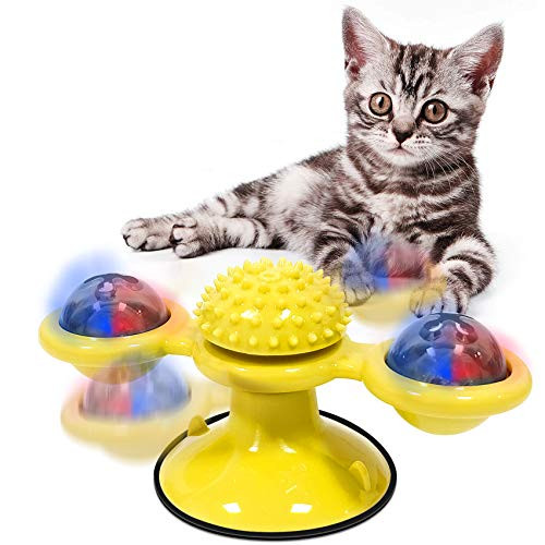 Fairwin Cat Toys Windmill Cat Toy with Led Ball and Catnip Ball Cat Turntable Teasing Interactive Toy with Suction Cup Funny Kitten Windmill Ball Cat Toys for Indoor Cats Yellow Fairwin Cat Toys Windmill Cat Toy with Led Ball and Catnip Ball Cat Turntable Teasing Interactive Toy with Suction Cup Funny Kitten Windmill Ball Cat Toys for Indoor Cats Yellow