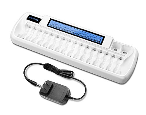 Shentec 162 Bay Smart Rechargeable Battery Charger with LCD Display for AA AAA NiMH Batteries  Liion 9V Rechargeable Batteries with AC Wall Adapter