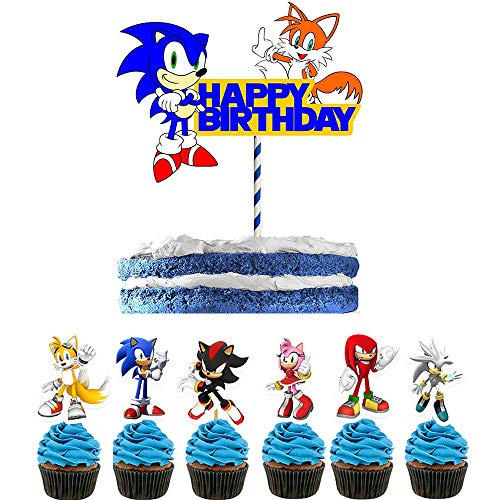 Anxdh 25pcs Decorations for Sonic Cake Topper Cupcake Toppers Birthday Party Supplies Decor for Children