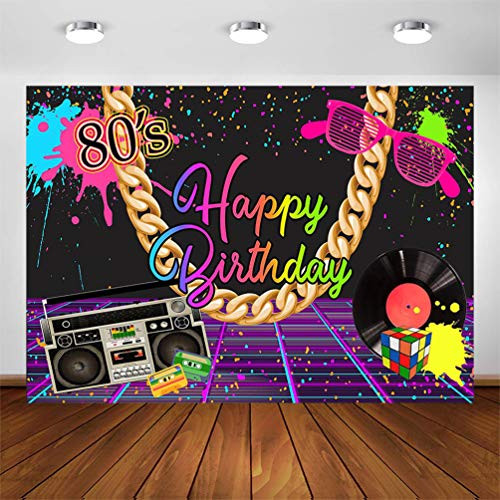 COMOPHOTO 80s Theme Birthday Party Backdrop 7x5ft Neon Graffiti 80S Birthday Party Photography Background Retro HipHop Rock Back to The 80s Birthday Banner Decoration Backdrops