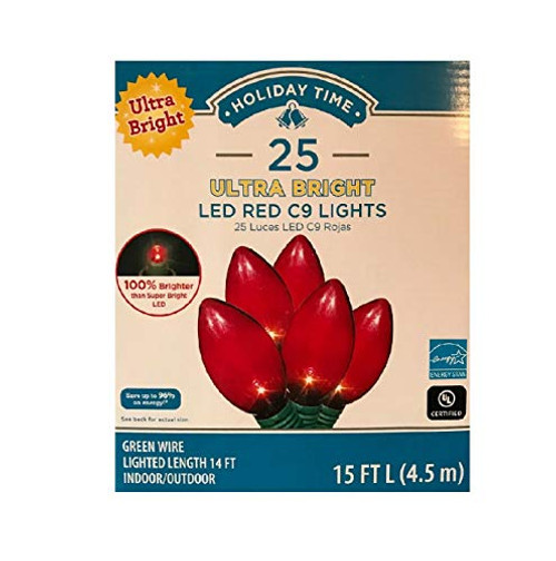 Holiday Time 25 Ultra Bright LED Red C9 Lights Holiday Time 25 Ultra Bright LED Red C9 Lights