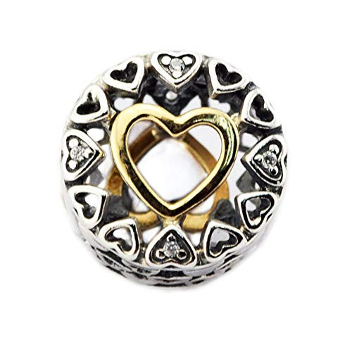 FASHICON European Loving Circle Charm Beads with 14K Gold Plated 925 Sterling Silver DIY Fits for Original Bracelet Jewelry Making
