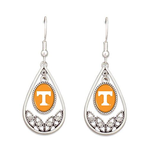 FTH Tennessee Volunteers Logo Silver Tone Tear Drop Hoop Earrings with Clear Rhinestones