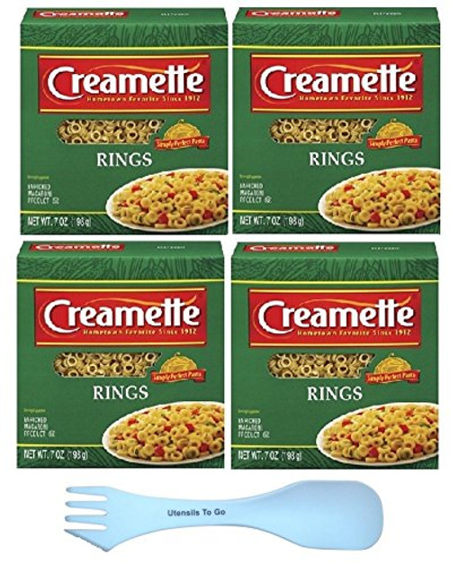 Creamette Small Pasta Rings Bundle 4 Boxes of Creamettes Small Pasta Rings 7 ounces and 1 and white spork