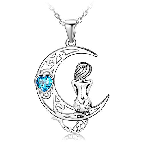 Distance 925 Sterling Silver Classic Sea Mermaid Crescent Moon Necklace Pendant Valentines Gifts Jewelry for Girls Women Daughter Distance 925 Sterling Silver Classic Sea Mermaid Crescent Moon Necklace Pendant Valentines Gifts Jewelry for Girls Women Daughter